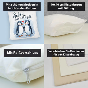 Pinguine mit Herz Kissen - Schön, dass es dich gibt