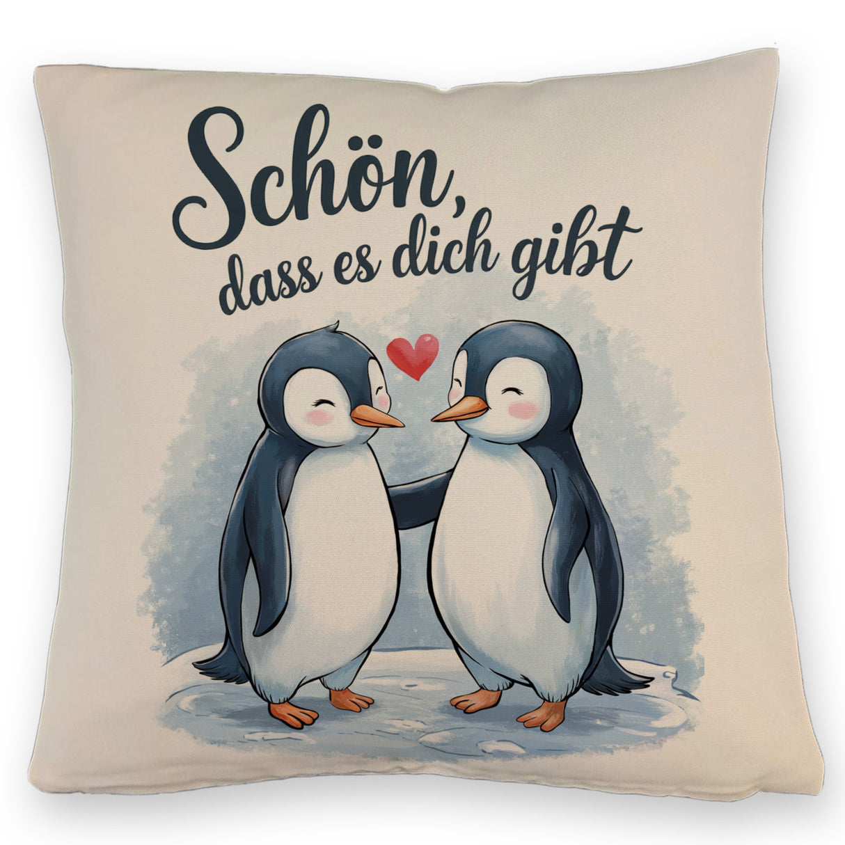 Pinguine mit Herz Kissen - Schön, dass es dich gibt