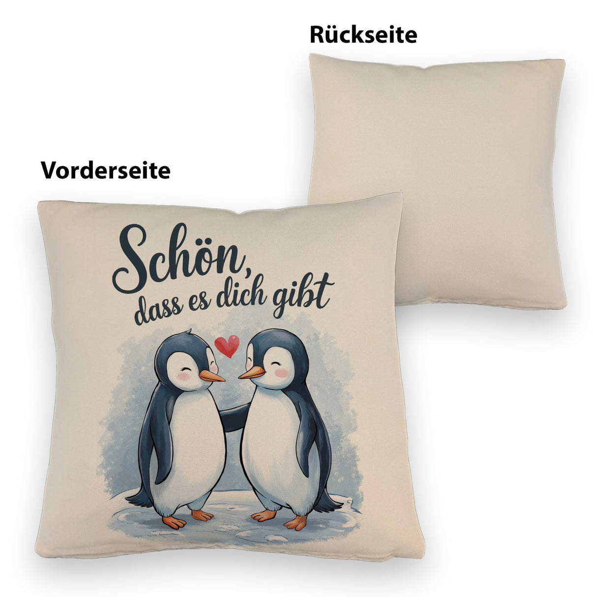 Pinguine mit Herz Kissen - Schön, dass es dich gibt