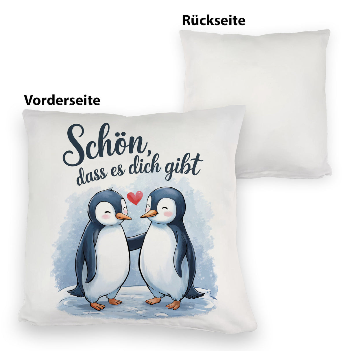 Pinguine mit Herz Kissen - Schön, dass es dich gibt