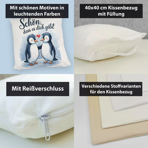 Pinguine mit Herz Kissen - Schön, dass es dich gibt