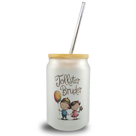 Tollster Bruder Cartoon Trinkglas mit Bambusdeckel für Geschwister