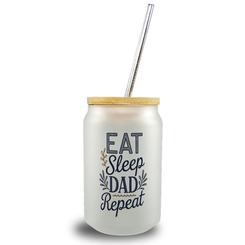 Eat Sleep Dad repeat Trinkglas mit Bambusdeckel für Väter