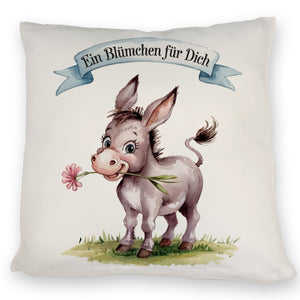 Ein Blümchen für dich Kissen mit Aquarell Esel