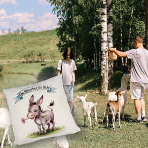 Ein Blümchen für dich Kissen mit Aquarell Esel