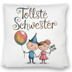 Tollste Schwester Cartoon Kissen für Geschwister