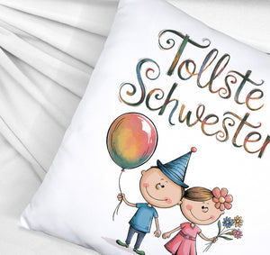 Tollste Schwester Cartoon Kissen für Geschwister