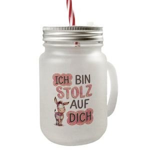 Ich Bin Stolz Auf Dich Trinkglas mit Bambusdeckel mit Esel