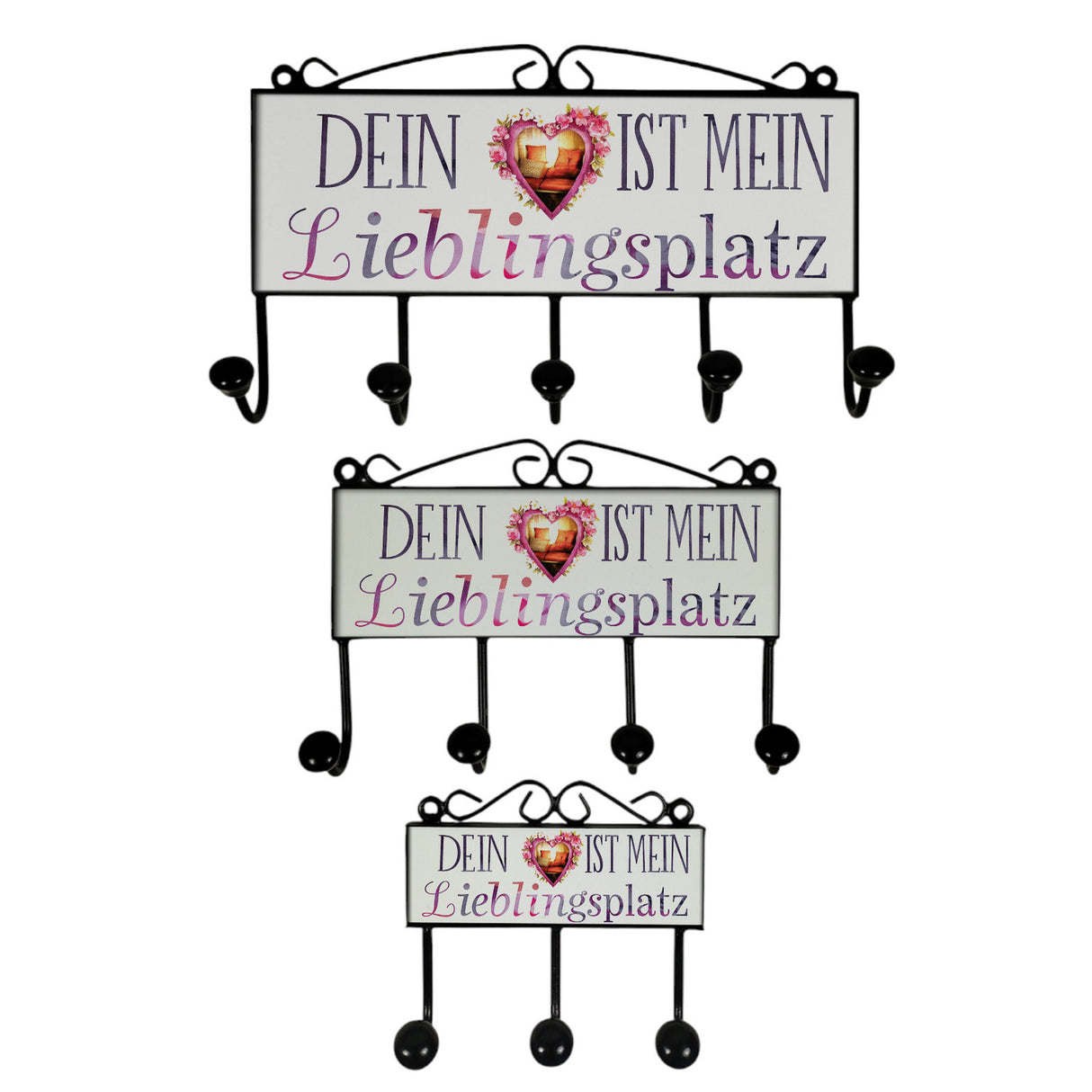 Dein Herz ist mein Lieblingsplatz Kleiderhaken Leiste mit 3 Haken