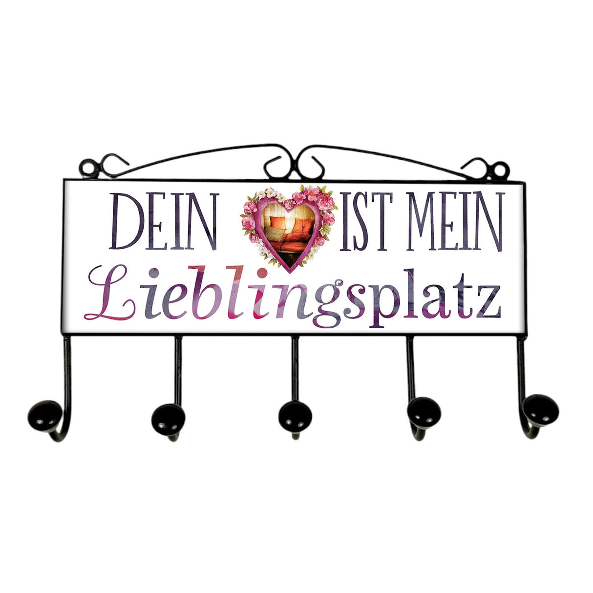 Dein Herz ist mein Lieblingsplatz Kleiderhaken Leiste mit 3 Haken