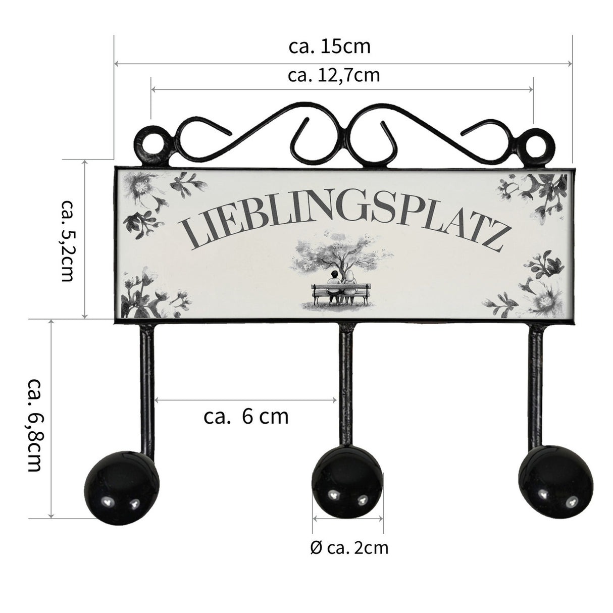 Lieblingsplatz Kleiderhaken Leiste mit 3 Haken mit Parkbankdesign