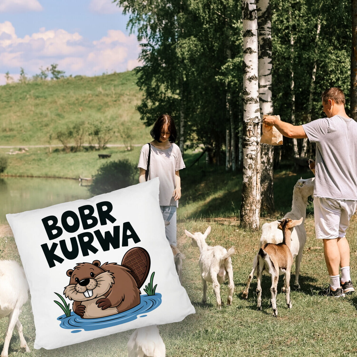 BOBR KURWA Kissen mit lustigem Meme Biber