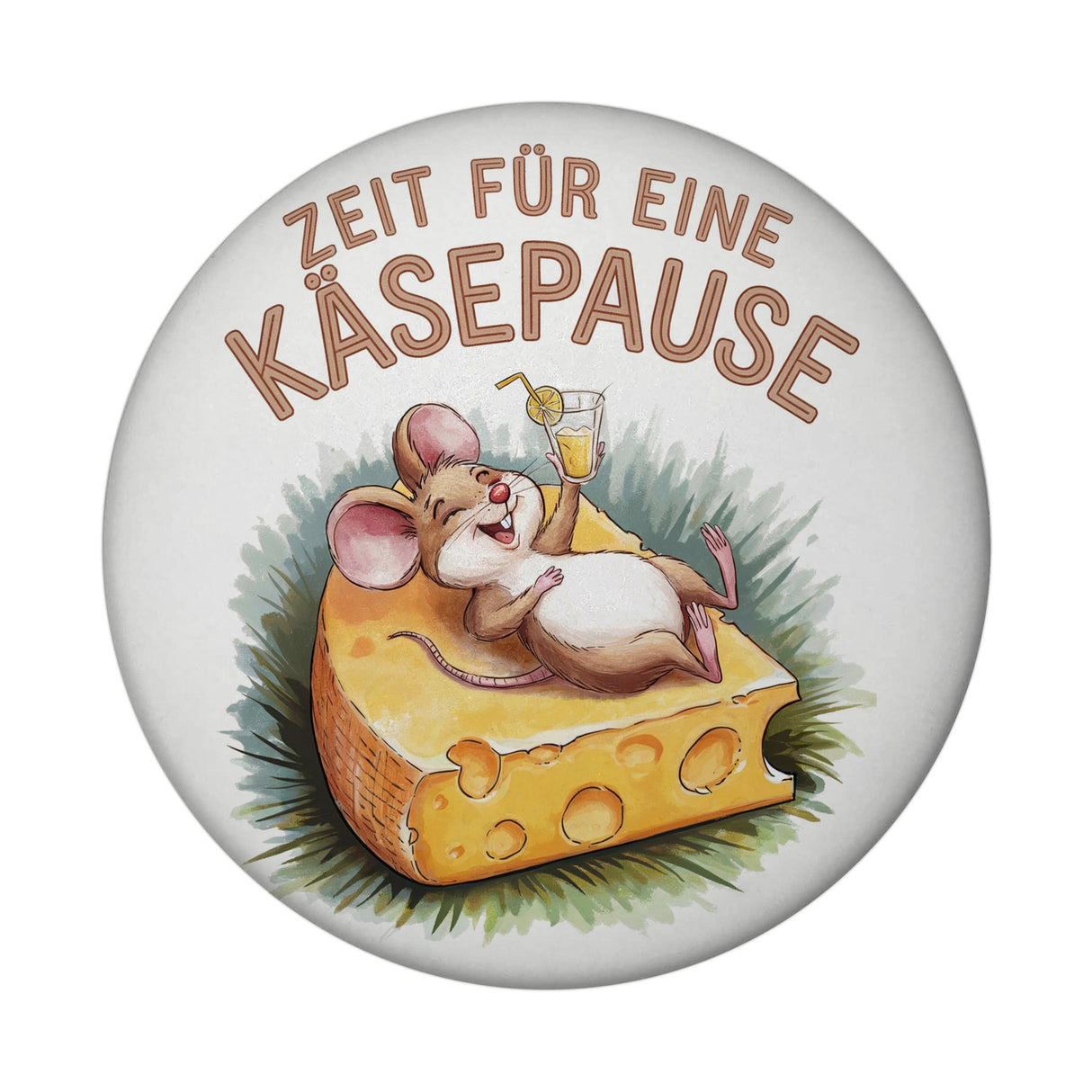 Fröhliche Maus auf Käse Magnet - Käsepause