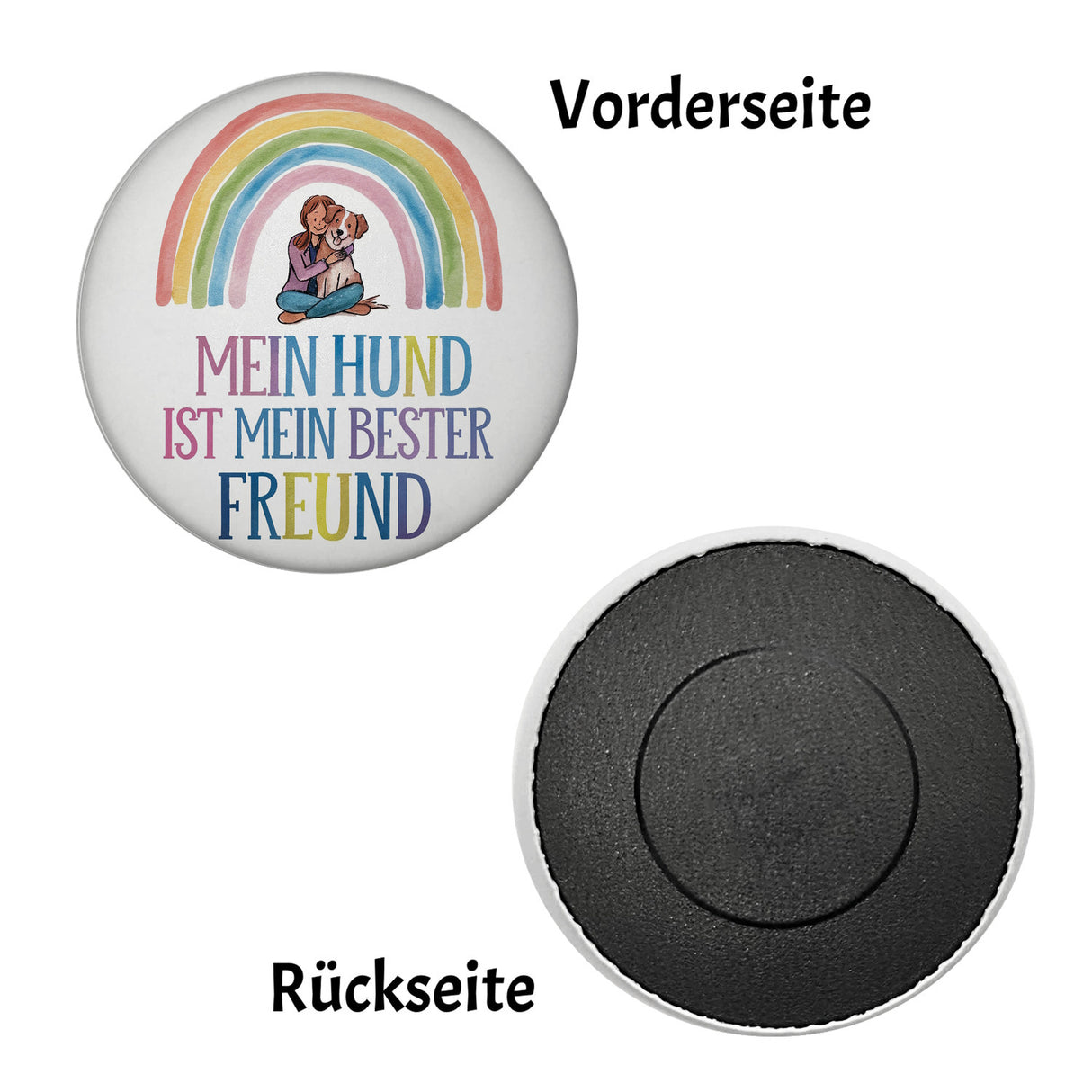 Bester Freund Magnet - Frau umarmt Hund unter Regenbogen