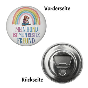 Bester Freund Magnet - Frau umarmt Hund unter Regenbogen