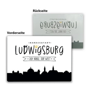 Ludwigsburg Skyline Schneidebrett aus Glas mit Spruch Nabel der Welt