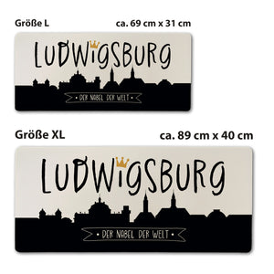 Ludwigsburg Skyline Schreibtischunterlage 69x31cm XXL Mauspad mit Spruch Nabel der Welt