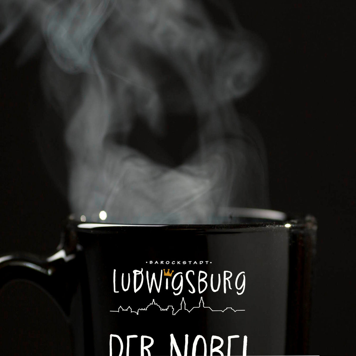 Ludwigsburg Kaffeebecher schwarz mit Text Nabel der Welt