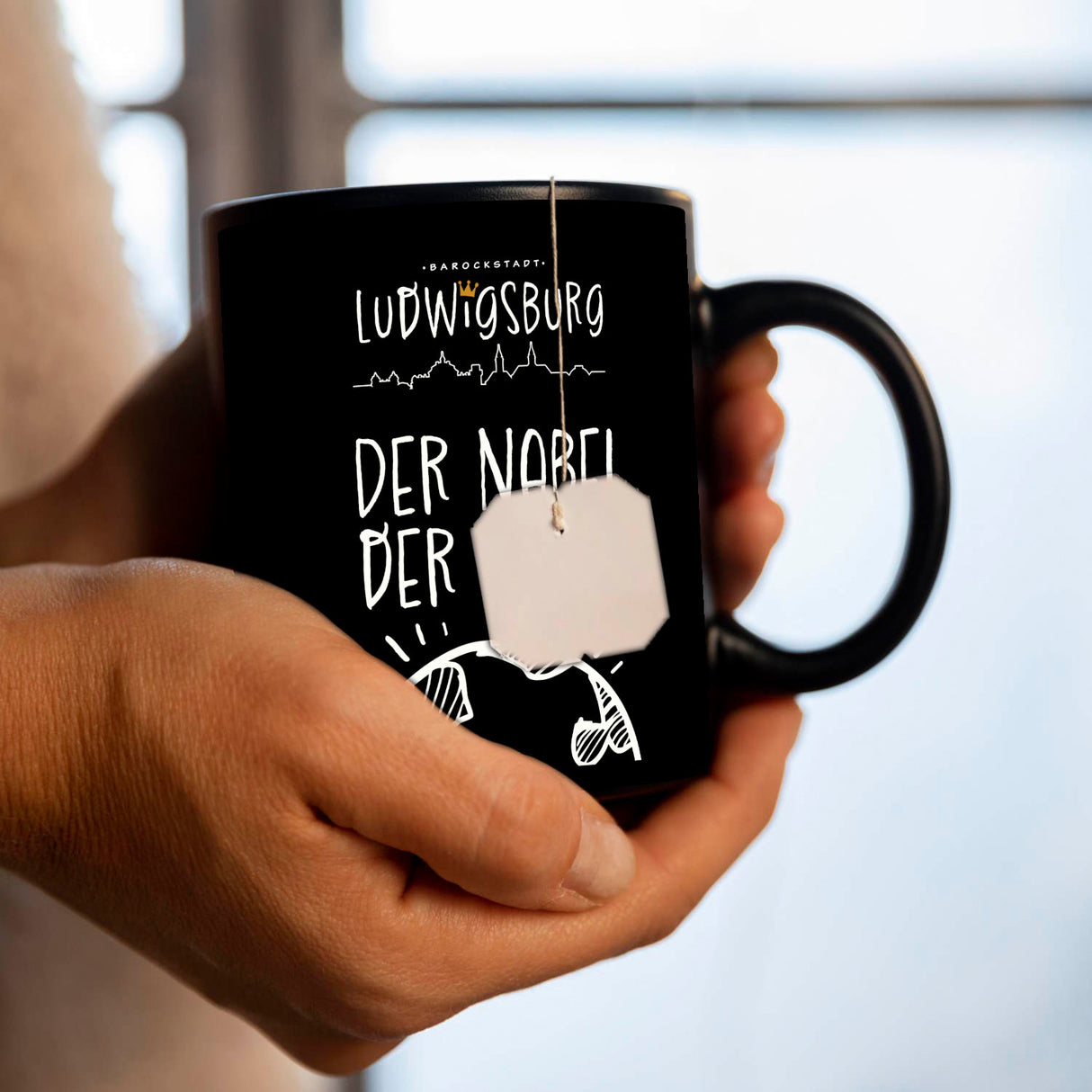 Ludwigsburg Kaffeebecher schwarz mit Text Nabel der Welt