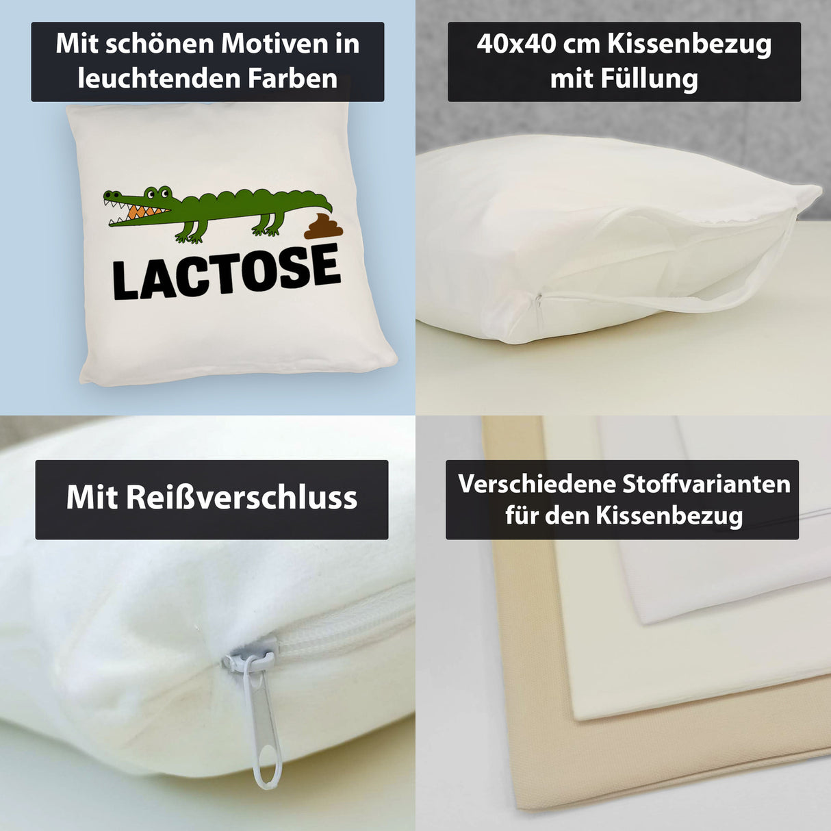 Alligator LACTOSE Kissen für Humorliebhaber