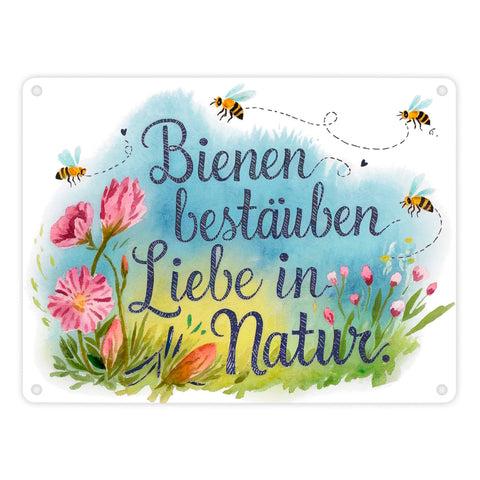 Bienen bestäuben Liebe in die Natur Metallschild in 15x20 cm