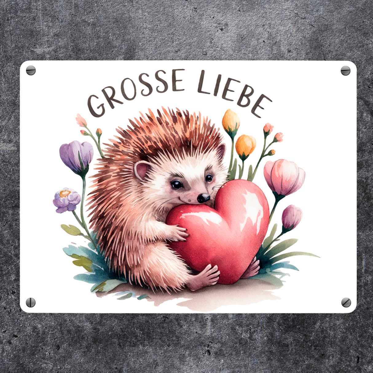 Igel mit Herz - Große Liebe Metallschild in 15x20 cm