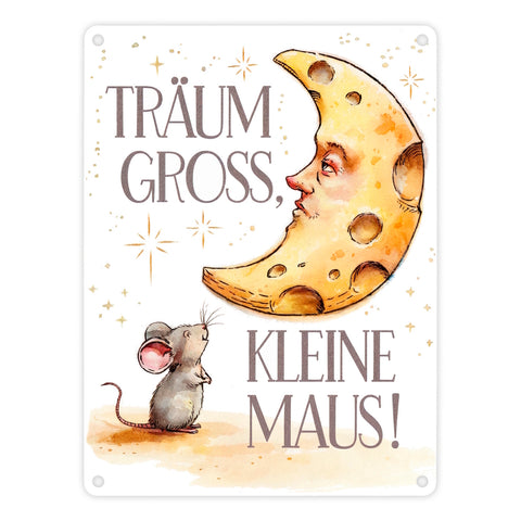 Maus und Käse-Mond - Träum groß Metallschild in 15x20 cm