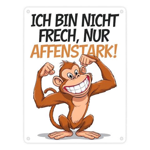 Nicht frech sondern Affenstark Metallschild in 15x20 cm mit Cartoon Affe