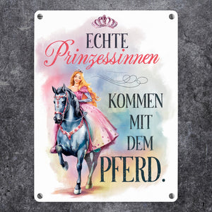 Echte Prinzessinnen reiten Pferde Metallschild in 15x20 cm