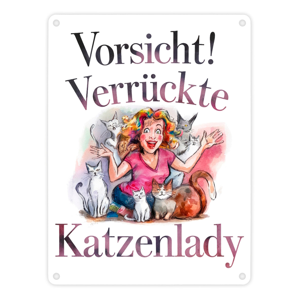 Vorsicht! Verrückte Katzenlady Metallschild in 15x20 cm