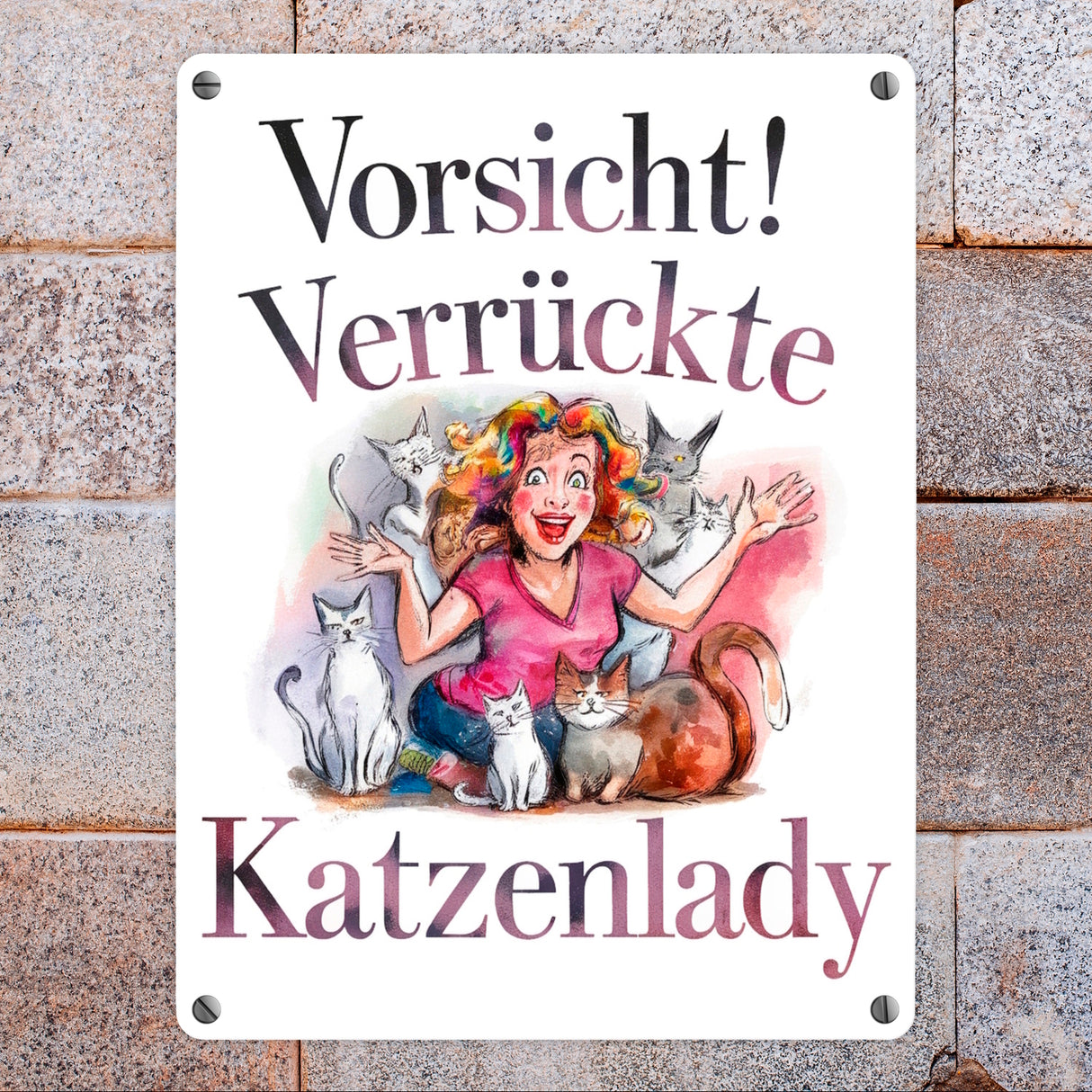 Vorsicht! Verrückte Katzenlady Metallschild in 15x20 cm