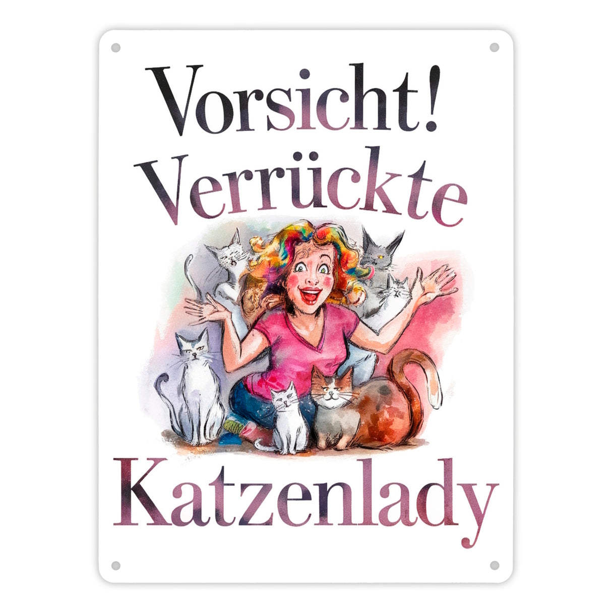 Vorsicht! Verrückte Katzenlady Metallschild in 15x20 cm