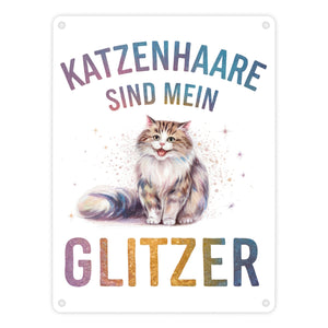 Katzenhaare sind mein Glitzer Metallschild in 15x20 cm