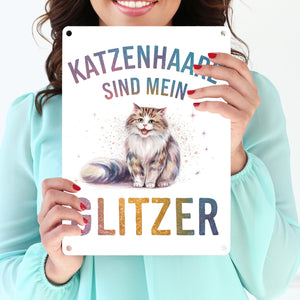 Katzenhaare sind mein Glitzer Metallschild in 15x20 cm