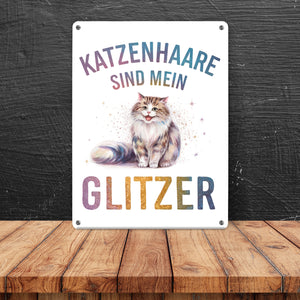 Katzenhaare sind mein Glitzer Metallschild in 15x20 cm