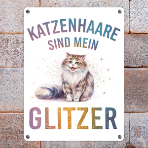 Katzenhaare sind mein Glitzer Metallschild in 15x20 cm