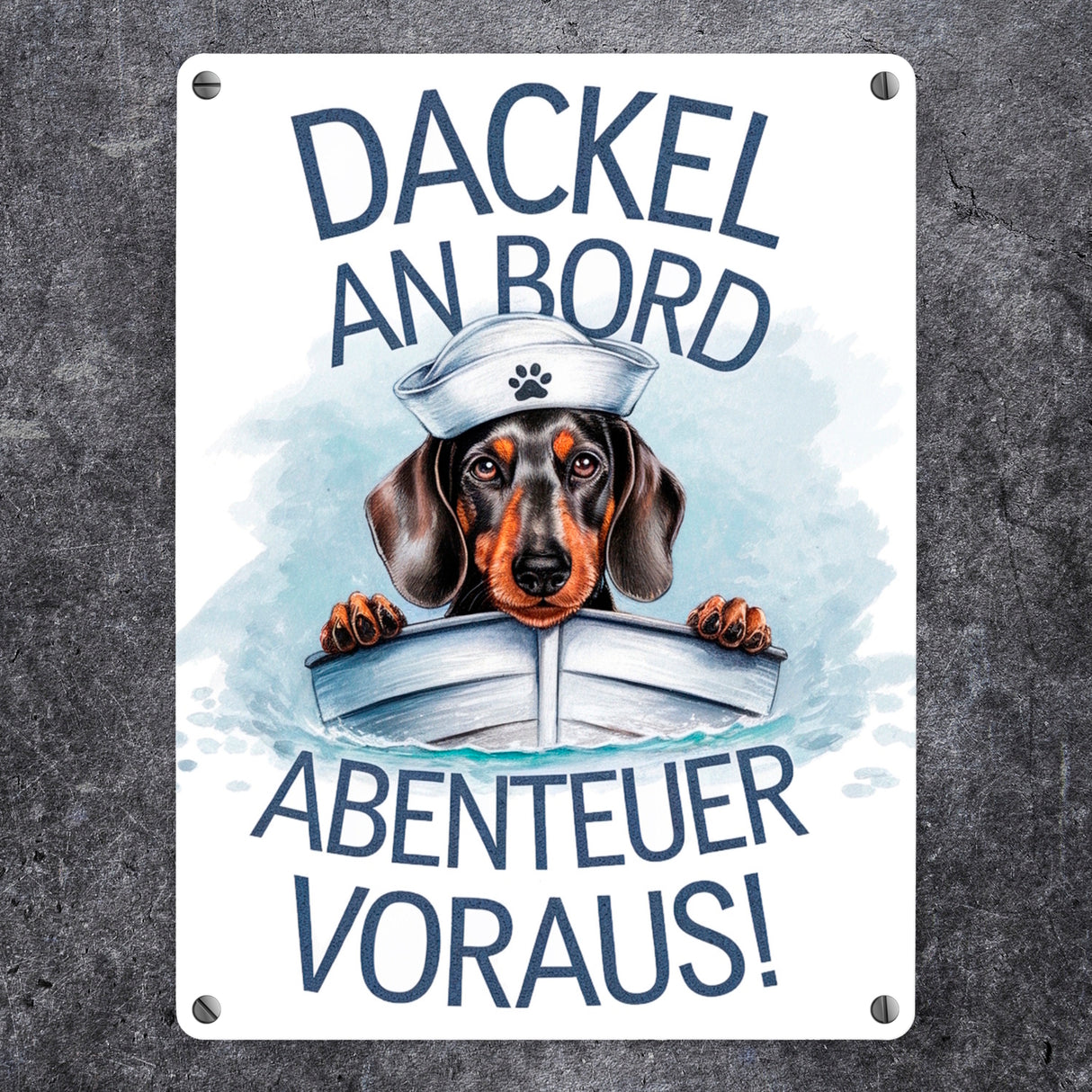 Matrosen Dackel im Boot - Abenteuer voraus Metallschild in 15x20 cm