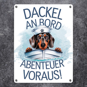 Matrosen Dackel im Boot - Abenteuer voraus Metallschild in 15x20 cm