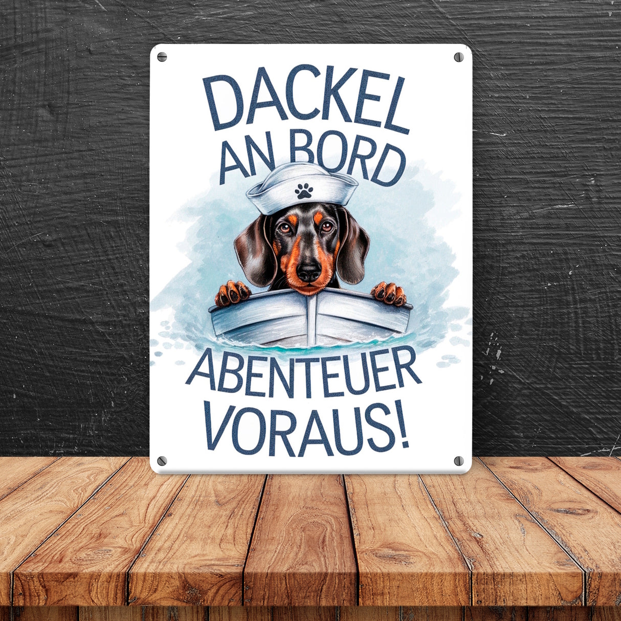 Matrosen Dackel im Boot - Abenteuer voraus Metallschild in 15x20 cm