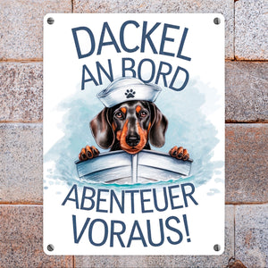 Matrosen Dackel im Boot - Abenteuer voraus Metallschild in 15x20 cm