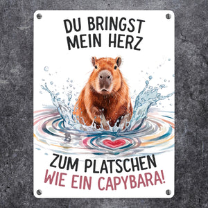 Bringst mein Herz zum Platschen Metallschild in 15x20 cm mit Capybara