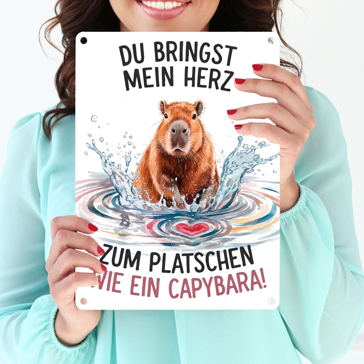 Bringst mein Herz zum Platschen Metallschild in 15x20 cm mit Capybara