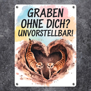 Graben ohne dich? Unvorstellbar! Metallschild in 15x20 cm mit Erdmännchen