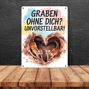 Graben ohne dich? Unvorstellbar! Metallschild in 15x20 cm mit Erdmännchen