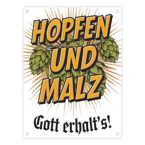 Hopfen und Malz, Gott erhalt's! Metallschild in 15x20 cm