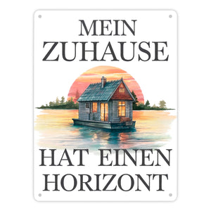 Hausboot auf Wasser Metallschild in 15x20 cm - Zuhause mit Horizont