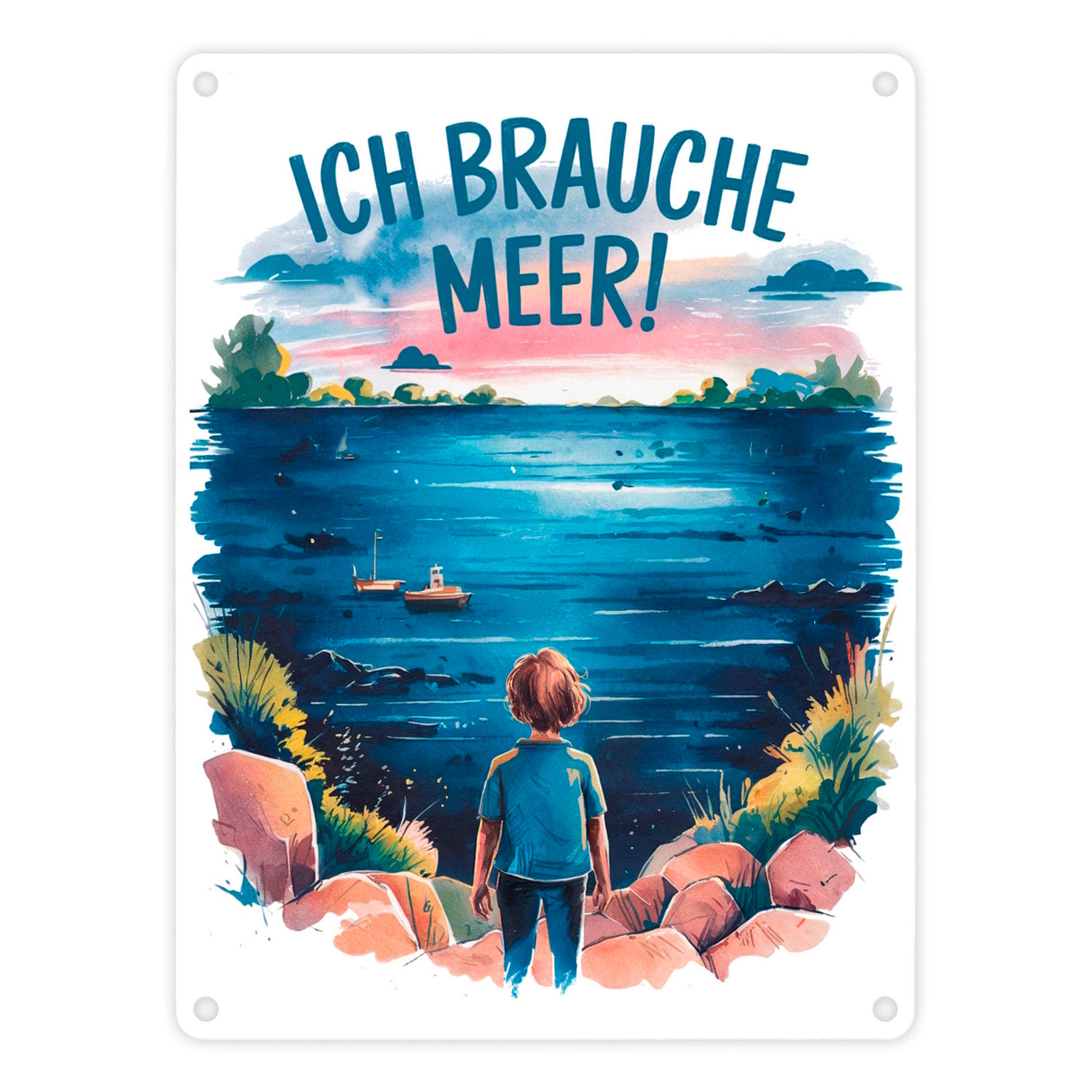 Ich brauche Meer! Metallschild in 15x20 cm