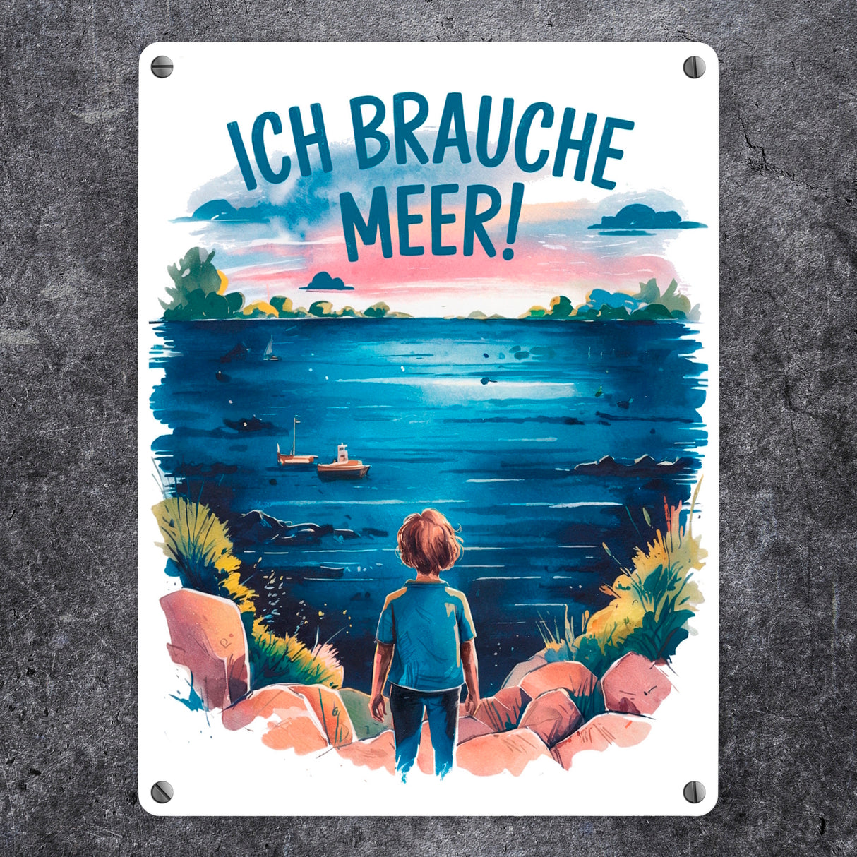 Ich brauche Meer! Metallschild in 15x20 cm