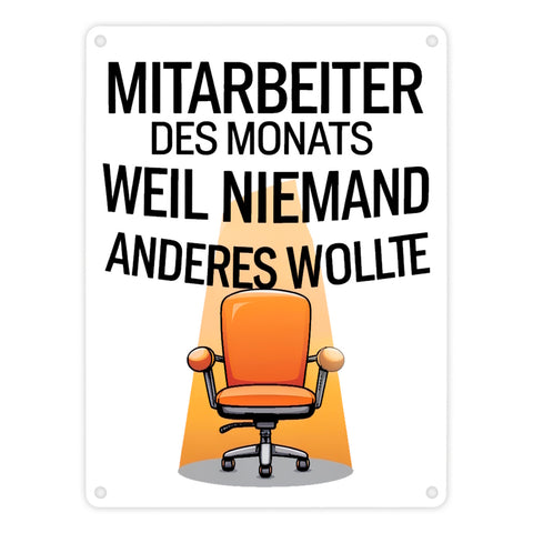 Leerer Bürostuhl - Mitarbeiter des Monats Metallschild in 15x20 cm