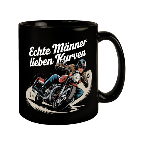 Echte Männer lieben Kurven Tasse mit Retro Biker